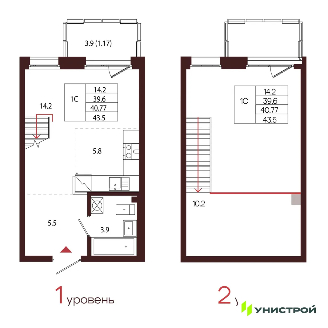 Планировка 1-комн. квартира, 40.77 м² ЖК «Лисино»