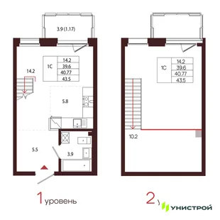 Планировка 1-комн. квартира, 40.77 м² ЖК «Лисино»