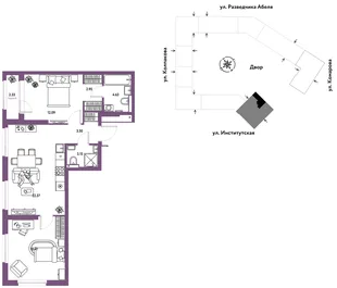 Планировка 3-комн. квартира, 66.43 м² ЖК «Страна.Парковая»