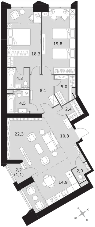 Квартира 3-комн. квартира, 113 м² ЖК «Архитектор» Фото 1
