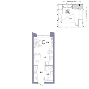 Планировка Студия, 21.4 м² ЖК «Страна.Заречная»