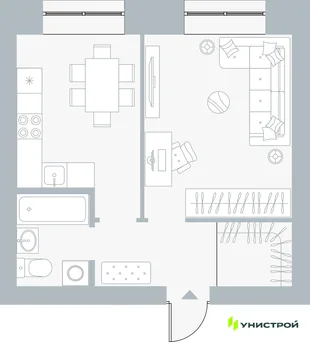 Планировка 1-комн. квартира, 38.3 м² ЖК «Причал»