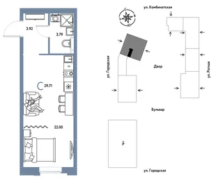 Планировка Студия, 29.71 м² ЖК «Уральский сад»