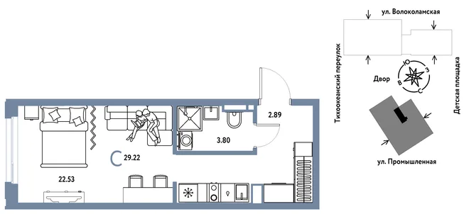 Планировка Студия, 29.22 м² ЖК «Страна Прибрежная» Планировка Студия, 29.22 м² ЖК «Страна Прибрежная»