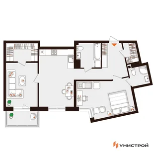 Планировка 2-комн. квартира, 78.22 м² ЖК «Лисино»