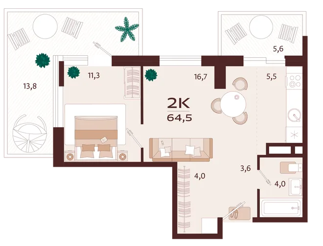 Планировка 2-комн. квартира, 64.5 м² ЖК «Роялта» Планировка 2-комн. квартира, 64.5 м² ЖК «Роялта»