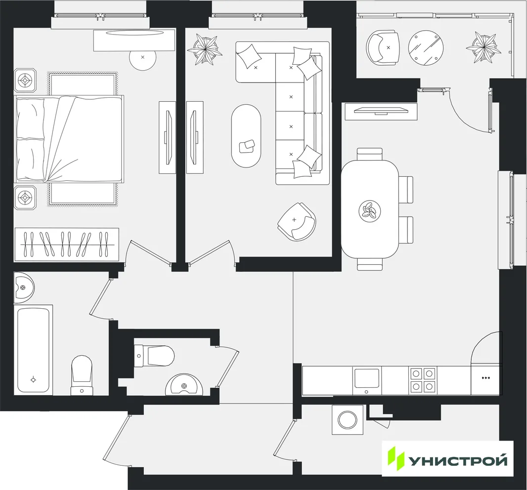 Планировка 2-комн. квартира, 67.75 м² ЖК «Уникум на Ленинском»