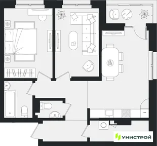 Планировка 2-комн. квартира, 67.75 м² ЖК «Уникум на Ленинском»