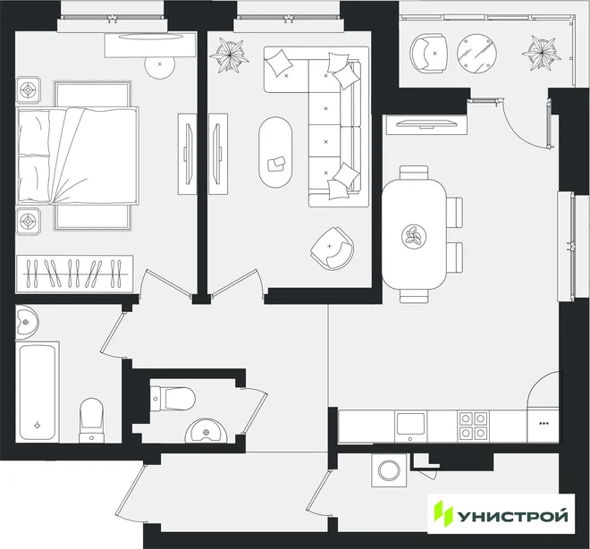 Планировка 2-комн. квартира, 67.75 м² ЖК «Уникум на Ленинском» Планировка 2-комн. квартира, 67.75 м² ЖК «Уникум на Ленинском»