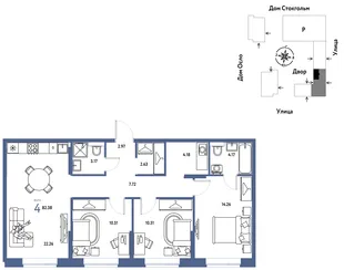 Планировка 4-комн. квартира, 82.38 м² ЖК «Европейский берег 2.0»