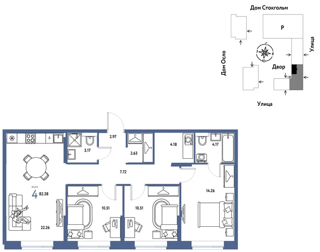 Планировка 4-комн. квартира, 82.38 м² ЖК «Европейский берег 2.0» Планировка 4-комн. квартира, 82.38 м² ЖК «Европейский берег 2.0»