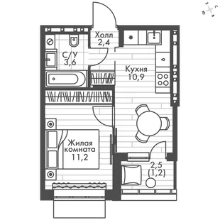 Квартира 1-комн. квартира, 29.3 м² ЖК «ФоРест» Фото 1
