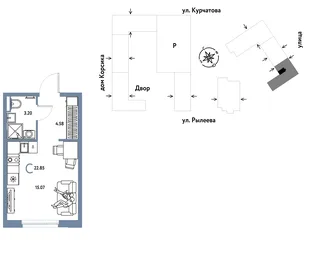 Планировка Студия, 23.03 м² ЖК «Остров-сад»