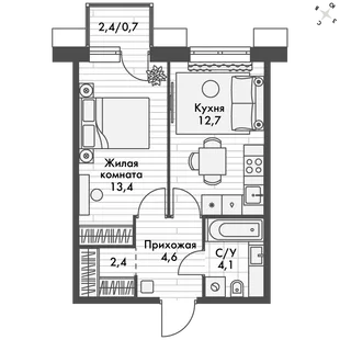 Квартира 1-комн. квартира, 37.9 м² ЖК «Флагман» Фото 1