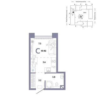 Планировка Студия, 19.9 м² ЖК «Страна.Озёрная»