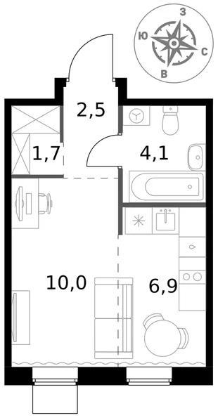Квартира Студия, 25.2 м² ЖК «1-й Ясеневский» Фото 1 Квартира Студия, 25.2 м² ЖК «1-й Ясеневский» Фото 1