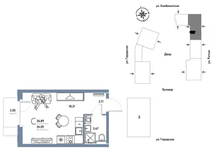 Планировка Студия, 26.89 м² ЖК «Уральский сад»