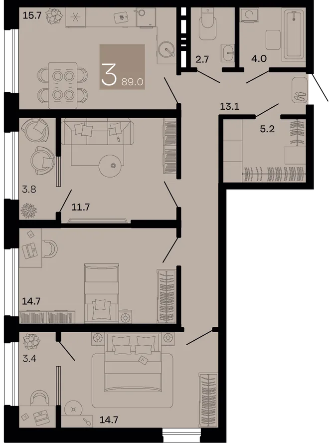 Планировка 3-комн. квартира, 89 м² ЖК «Хозяин морей» Планировка 3-комн. квартира, 89 м² ЖК «Хозяин морей»