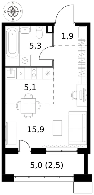 Квартира Студия, 30.7 м² ЖК «1-й Саларьевский» Фото 1