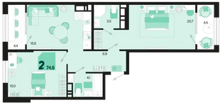 Планировка 2-комн. квартира, 74.6 м² ЖК «Первое место»