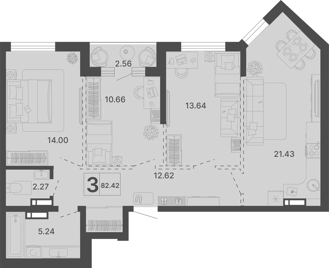 Планировка 3-комн. квартира, 82.42 м² ЖК «Светский лес»
