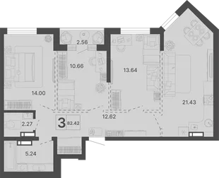 Планировка 3-комн. квартира, 82.42 м² ЖК «Светский лес»