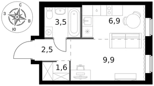 Квартира Студия, 24.4 м² ЖК «1-й Ясеневский» Фото 1