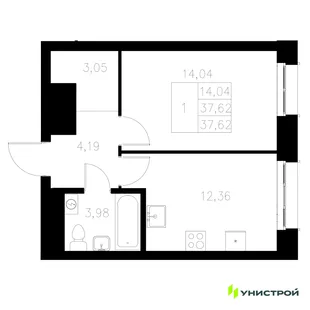 Планировка 1-комн. квартира, 37.62 м² ЖК «Statum»