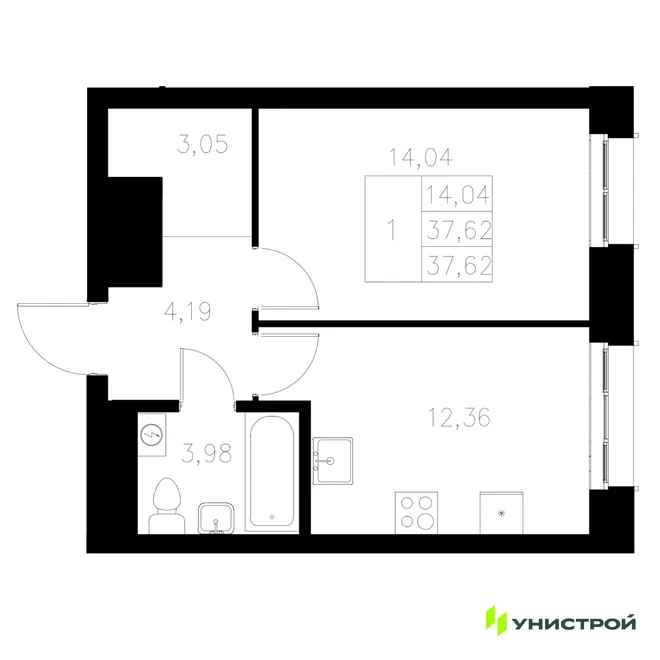 Планировка 1-комн. квартира, 37.62 м² ЖК «Statum» Планировка 1-комн. квартира, 37.62 м² ЖК «Statum»