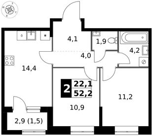Квартира 2-комн. квартира, 52.2 м² ЖК «1-й Измайловский» Фото 1 Квартира 2-комн. квартира, 52.2 м² ЖК «1-й Измайловский» Фото 1