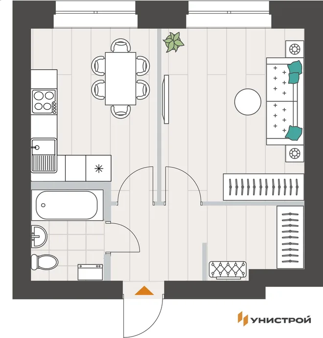 Планировка 1-комн. квартира, 37.15 м² ЖК «Аквамарин» Планировка 1-комн. квартира, 37.15 м² ЖК «Аквамарин»