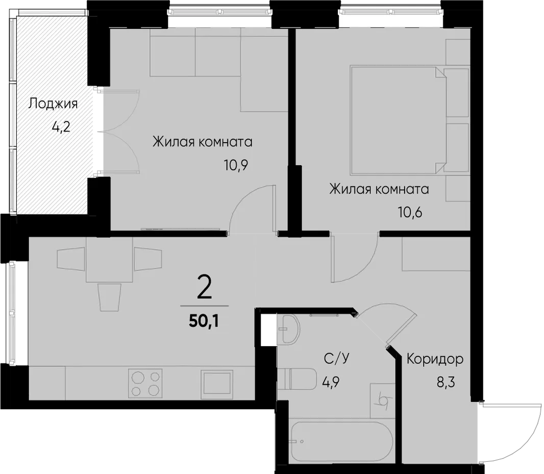 Планировка 2-комн. квартира, 50 м² ЖК «Васильевский остров»