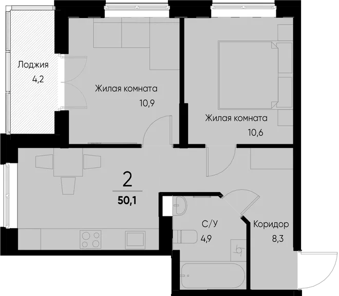 Планировка 2-комн. квартира, 50 м² ЖК «Васильевский остров» Планировка 2-комн. квартира, 50 м² ЖК «Васильевский остров»
