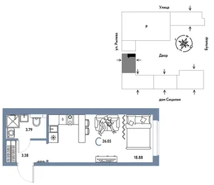 Планировка Студия, 26.05 м² ЖК «Остров-сад»