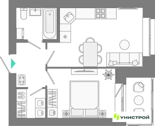 Планировка 1-комн. квартира, 37.55 м² ЖК «Лето»