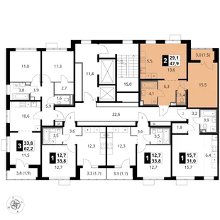 Квартира 2-комн. квартира, 47.9 м² ЖК «1-й Южный» Фото 2 Квартира 2-комн. квартира, 47.9 м² ЖК «1-й Южный» Фото 2