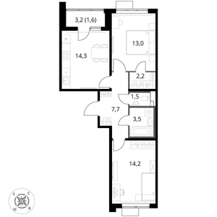 Квартира 2-комн. квартира, 58 м² ЖК «1-й Шереметьевский» Фото 1