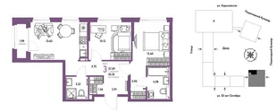 Планировка 3-комн. квартира, 57.09 м² ЖК «Сердце Сибири»
