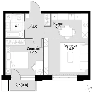 Квартира 2-комн. квартира, 46.3 м² ЖК «Флагман» Фото 1 Квартира 2-комн. квартира, 46.3 м² ЖК «Флагман» Фото 1