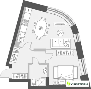 Планировка 1-комн. квартира, 46.01 м² ЖК «Уникум на Проспекте Победы»