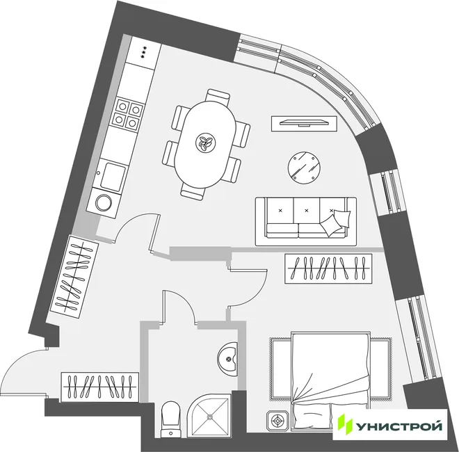 Планировка 1-комн. квартира, 46.01 м² ЖК «Уникум на Проспекте Победы» Планировка 1-комн. квартира, 46.01 м² ЖК «Уникум на Проспекте Победы»