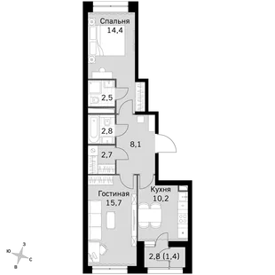 Квартира 2-комн. квартира, 57.8 м² ЖК «Sky Garden» Фото 1 Квартира 2-комн. квартира, 57.8 м² ЖК «Sky Garden» Фото 1