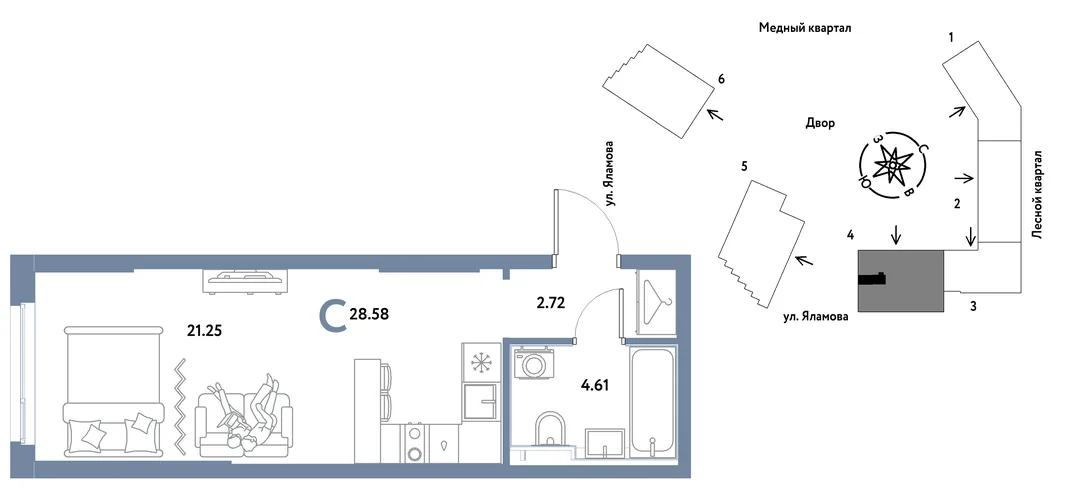 Планировка Студия, 28.58 м² ЖК «Сибирский сад»