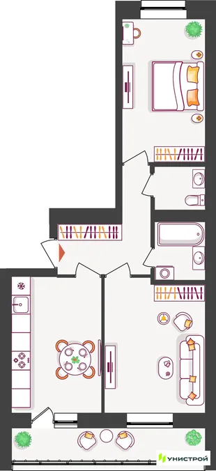 Планировка 2-комн. квартира, 54.9 м² ЖК «Южный бульвар 2»