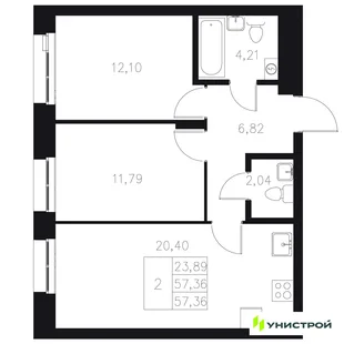Планировка 2-комн. квартира, 57.36 м² ЖК «Statum»