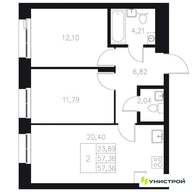 Планировка 2-комн. квартира, 57.36 м² ЖК «Statum» Планировка 2-комн. квартира, 57.36 м² ЖК «Statum»