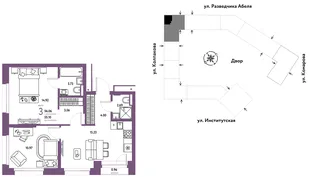 Планировка 3-комн. квартира, 56.06 м² ЖК «Страна.Парковая»