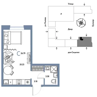 Планировка Студия, 26.79 м² ЖК «Остров-сад»