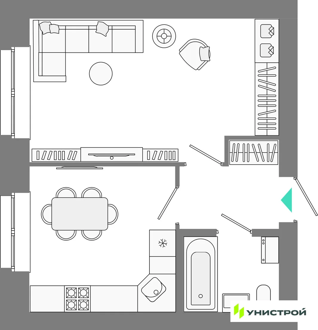 Планировка 1-комн. квартира, 36.86 м² ЖК «Лето»
