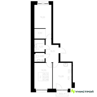 Планировка 2-комн. квартира, 63.46 м² ЖК «Statum»